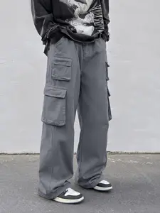 Mens Cargo Pants Relaxed Fit Multi Pocket Utility Pants for Summer Outfit Streetwear Fit Check Festival Travel Daily Wear Deep Side Pockets Elastic Waist Drawstring Loose Straight Leg Pants Wide Opening Workwear Inspired Street Style