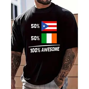 100% Cotton Puerto Rican Irish Flag Puerto Rico Ireland T-Shirt Women's Men's Graphic Tee Causal Tops Fashion