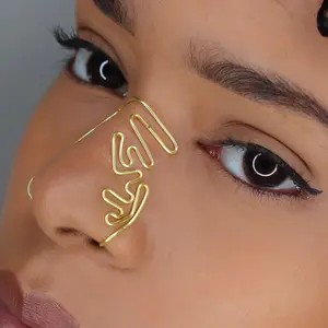 Handmade Copper Wire Double Nose Cuff Adjustable Pierceless Nose Ring Jewelry