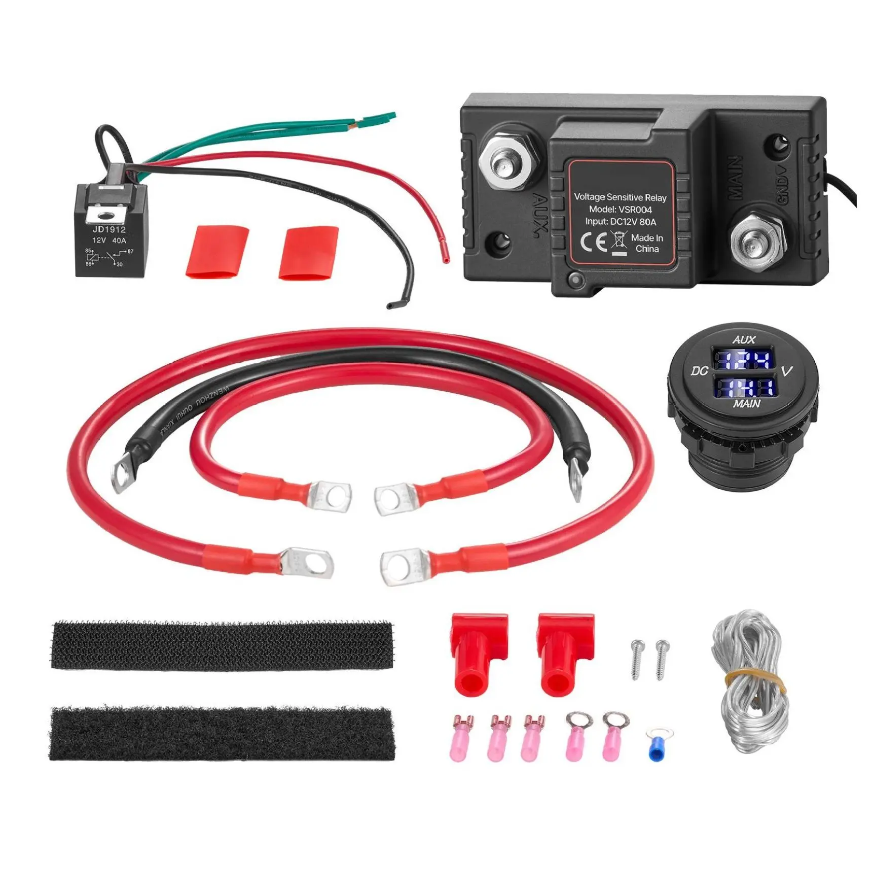 Dual Battery Isolator Kit 12V 80A, VSR Relay with Voltmeter, Automatic/Manual Switch, for UTV ATV Lead-Acid Batteries - Smart Voltage Sensitive Isolator Complete Kit