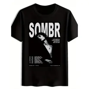 Funny T-Shirt SOMBR Side Lying Blurred Character Print Men's Casual Crew Neck T-Shirt, Black Versatile Print Pattern Men's Top, Men's Gift