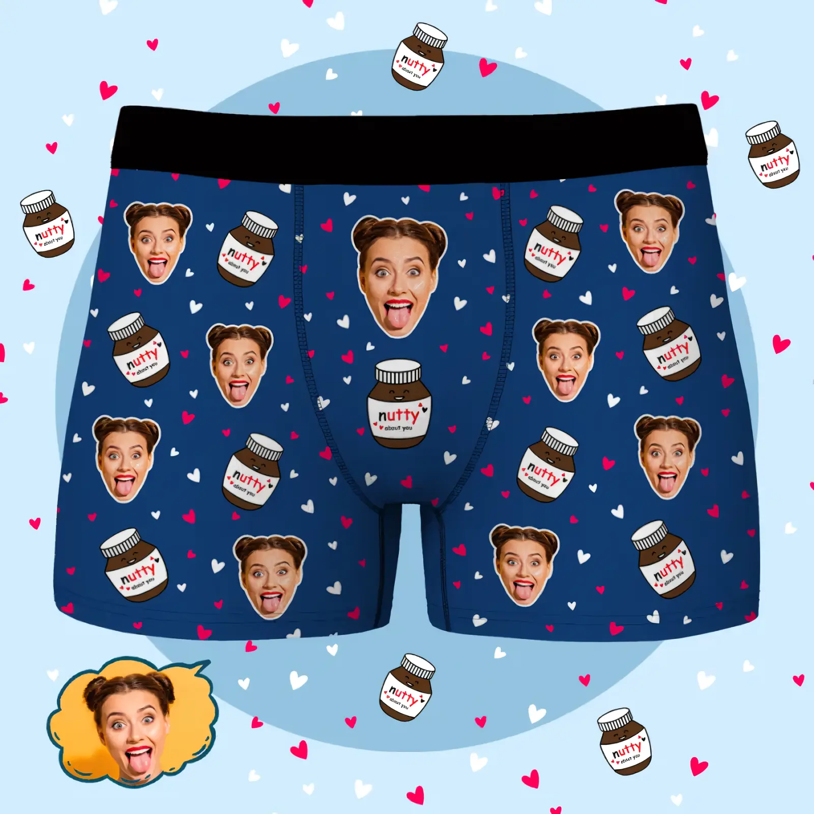 Personalized Men's Face Nutty About You Boxer for Men – Funny Valentine Gift, Custom Photo Underwear from Girlfriend or Wife, Men Underwear Gift Idea