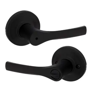 Kwikset 5059790 Metallic Hardware Solid Metal Privacy Lever, 2.75 x 0.5 in., Right or Left Handed, Matte Black Door Hardware, Metallic Hardware Door Levers, Solid Metal Door Levers