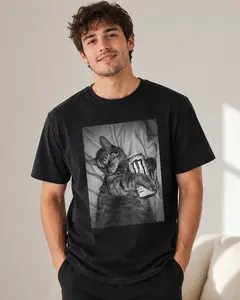 Chill Lazy Cat Monster Energy Night Vibe Tee - Vintage Graphic Tee – Unisex S-3XL – Menswear & Womenswear – Streetwear Tops – Casual Cotton Crewneck Shortsleeve T-shirt