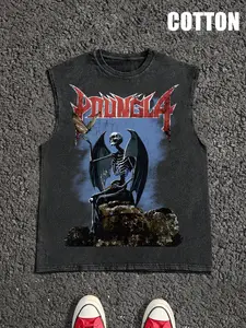 Men's Vintage Angel Wing Print Sleeveless Denim Jackvest, Casual Retro Fashion Comfy Top for Daily Outdoor Wear, Men Clothes for Summer, Socks