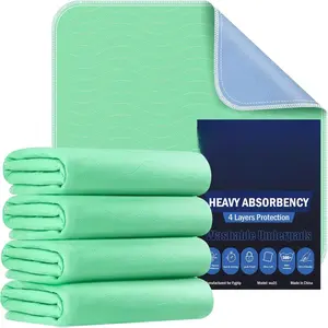 4 Pack 24” x 24” Extra Heavy Absorbency Washable Underpads, Waterproof Nursing Pads Incontinence Bed Pads, Reusable Washable Pee Pads for Dogs, Diaper Changing & Adults, Washable Puppy Pads