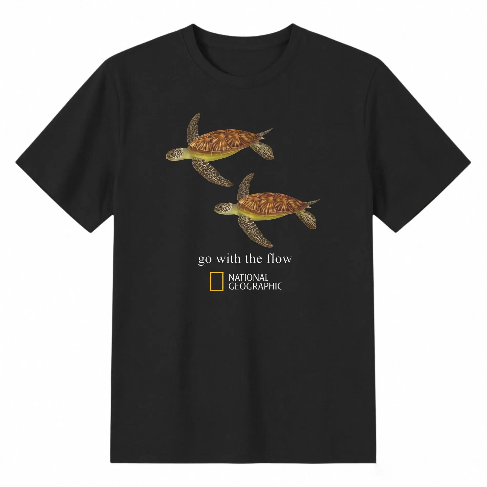 Winter outfits National Geographic "Go With the Flow" Turtle T-Shirt, Turtle Shirt, Animal Tee, Gifts Shirt, Unisex Vintage Graphic Tees  Clothes Men Women Streetwear funny Rifle good