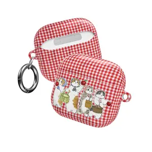 Red Gingham Cat Squad AirPods Case with Keychain – Cute Picnic Aesthetic Plaid Design, Vintage Red Checkered Kitty Group Cover, Adorable Farm Fresh Apple Lover Gift – Case for AirPods Pro/Pro 2, AirPods 1/2/3/4