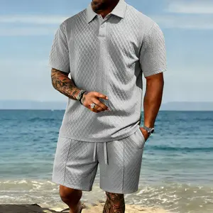 Men's Summer New Sportswear Shorts and Polo Shirt Set, Casual Fitted Design, Short Sleeve, Plain Pattern, Regular Length