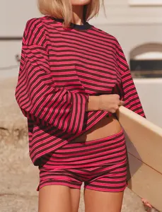 STRIPED LONG SLEEVE IN AJ PINK + BROWN