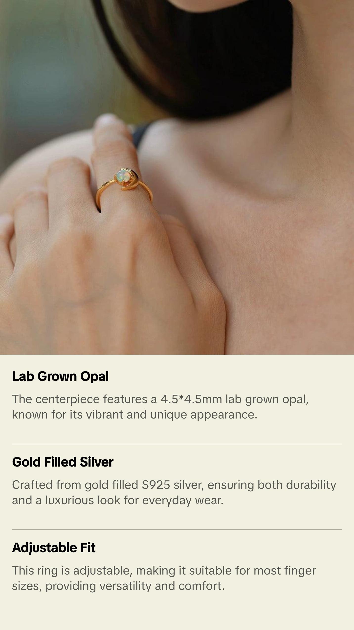 Opal Crescent Moon Adjustable Ring