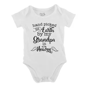 Hand Picked For Earth By My Grandpa In Heaven (2) Baby Short Sleeve Onesies Cotton Bodysuits Romper for Infant & Newborn Boys Girls Soft Casual Outfit with Snap Closures for Easy Diaper Change  (0-24 Months)