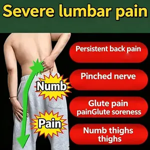 Lumbar plaster patch for lumbar disc herniation and lower back muscle strain; symptoms include numbness in the leg’s sciatic nerve, lower back pain, leg pain, and buttock pain.