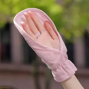 Women's 2026 New Ice Silk Sunscreen Gloves, Thin Short Dew-Finger Sunshade Gloves for Driving, Motorbike Riding, White (Covers Back of Hand), Motorbike Gloves
