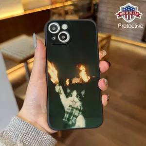 Funny Arson Kitten Meme Cat Cool Aesthetic Funny Phone Case for iPhone 16 11 15 14 13 12 Pro Max XR Plus Case Black Phone Cases Birthday Gifts for Women Men Teen Back to School Gifts Cellphone Shockproof Protective Protector