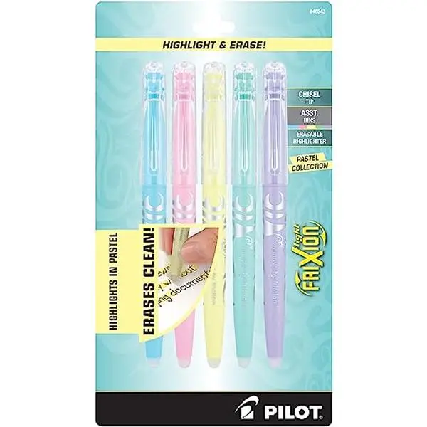 PILOT FriXion Erasable Highlighters, Chisel Tip, Assorted Color Inks, 5pk