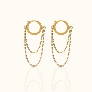 Double Layered Chain CZ Hoop Earrings
