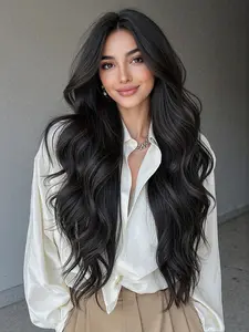 28 Inch Natural Wig, Medium Part Long Bangs Curly Hair, Deep Wavy Wigs, Heat Resistant Wig, Fashionable and Casual, Comfortable Daily Wear