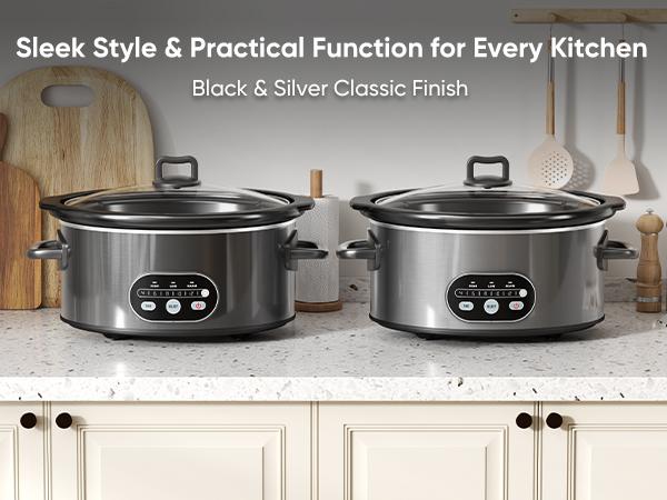 Sweetcrispy Slow Cooker - 3 Cooking Settings, Dishwasher-Safe Stoneware Crock, Glass Lid, Full-Grip Handles, Easy Carry, Fast and Easy Cleanup, Long-Lasting Performance, Minimal Effort for Blueberry Cobbler & Delicious Meals, Variety Of Foods