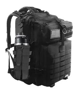 45L Military Tactical Backpack 3 Day Molle Pack Large Army Bug Out Bag Rucksack Daypack with Removable Water Pouch for Outdoor Hiking Camping Hunting Black Backpack
