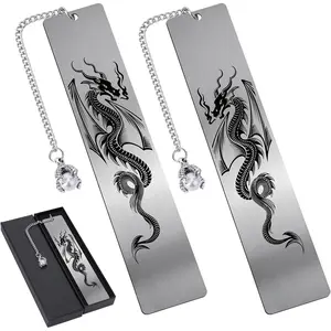 Dragon Metal Bookmark  - 2 count Cool Bookmarks for Reading Men Boys Fantasy Novel Dragon Lovers Readers Book Marks Pendant Bookish Students School Supplies Book Club Christmas Birthday