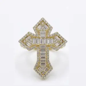 Anillo de Cruz con Zirconias estilo Badguette Oro 14k Size 8.5