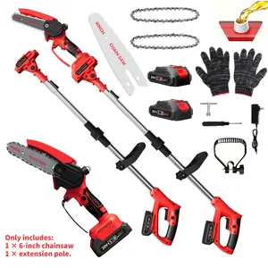 6-Inch Cordless Electric Pole Saw — Telescopic & Foldable High-Branch Pruner. Features a Brushless Motor, Includes 2 Chains and 2 Batteries. Compact Black Handheld Design with Quick-Change Blade System. Ideal for Tree Pruning, Gardening,
