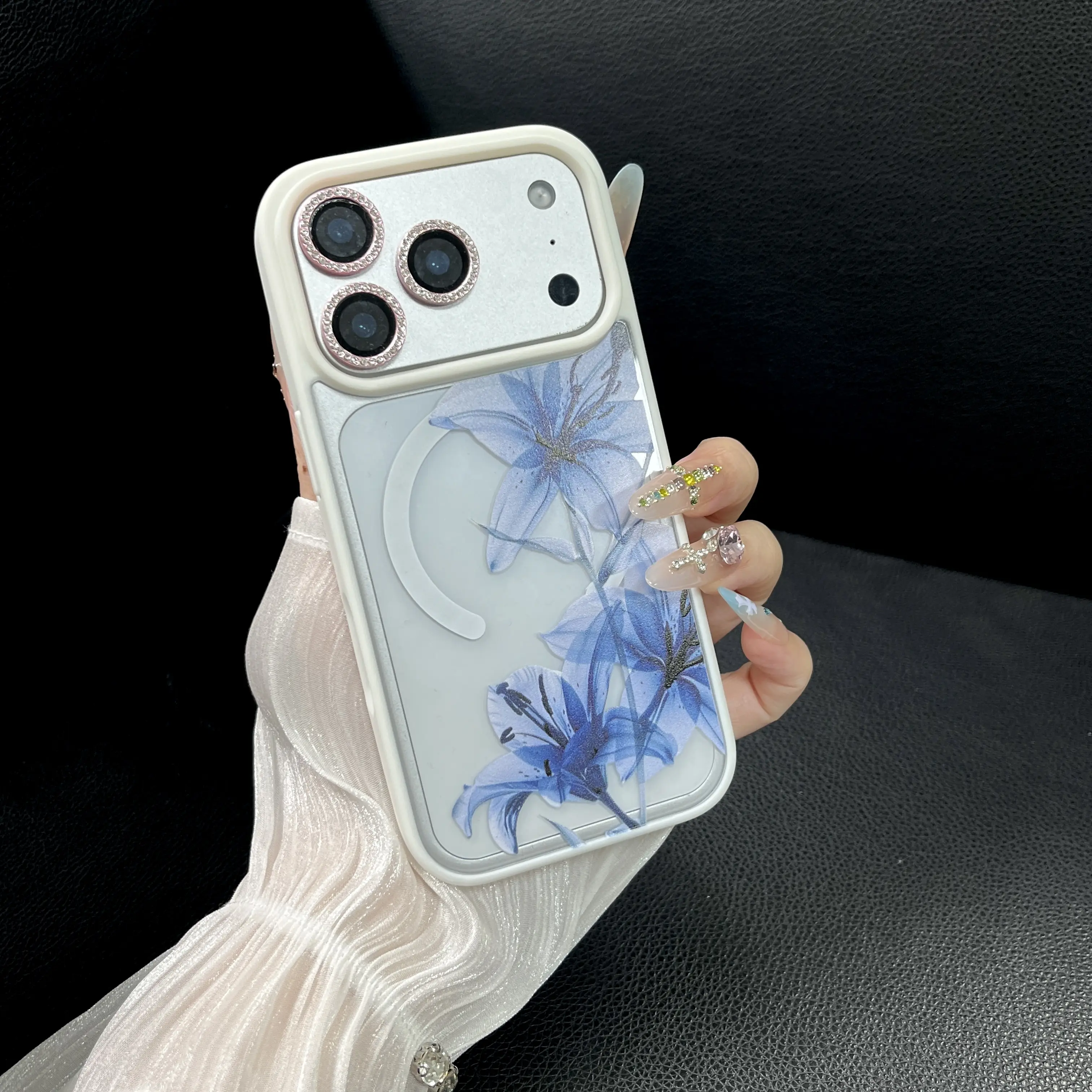 Blue Lily Whisper MagSafe Compatible Magnetic Snap Smartphone Case - Thin Frame, Lightweight, Shockproof Protector for iPhone 17/16 Pro Max, 15, 14, 13 Plus Mobile Phone Accessories