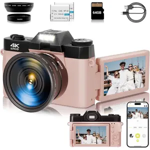 4K Digital Camera for Photography, 56MP Vlogging Video WiFi Camera for YouTube with 3'' 180?Flip Screen, 64GB SD Card, 16x Digital Zoom, 2 , Point Shoot Compact Travel  Cameras()