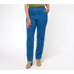 Denim & Co. Pull On Front V-Yoke Regular Jeans with Pockets