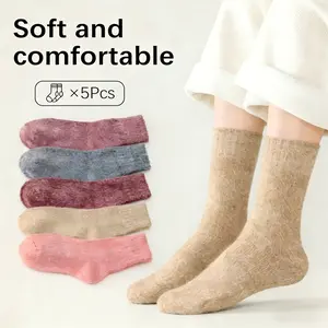 5 Pairs Cashmere Socks Winter Must-Have for Ultimate Warmth Premium Material Cozy Comfort Versatile Style Soft Skin-Friendly Luxury, Breathable Sock for Fall&Winter,Women's Socks for Daily Wear Womenswear Spring Essential