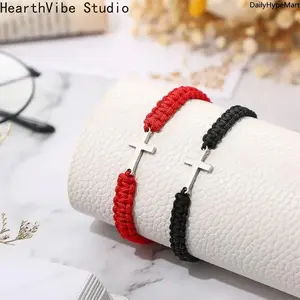 Hand-Woven Cross Bracelet, Red Cord Couple's Matching Wristband