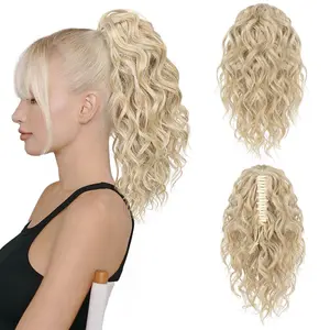 Ponytail Extension, 12" Short Claw Ponytail Extension Wavy Curly Jaw Clip in Pony tails Hair Extension  Synthetic Hairpiece for Women (Cool Blonde)