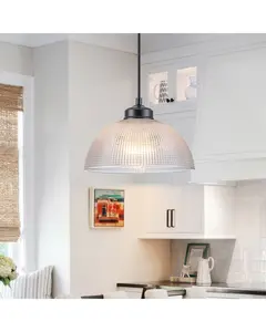 LLHZSY 9 4/5" Semi-Dome Grid Glass Pendant Light, Modern Metal Hanging Chandelier Fixture for Kitchen Island, Dining Room & Entryway