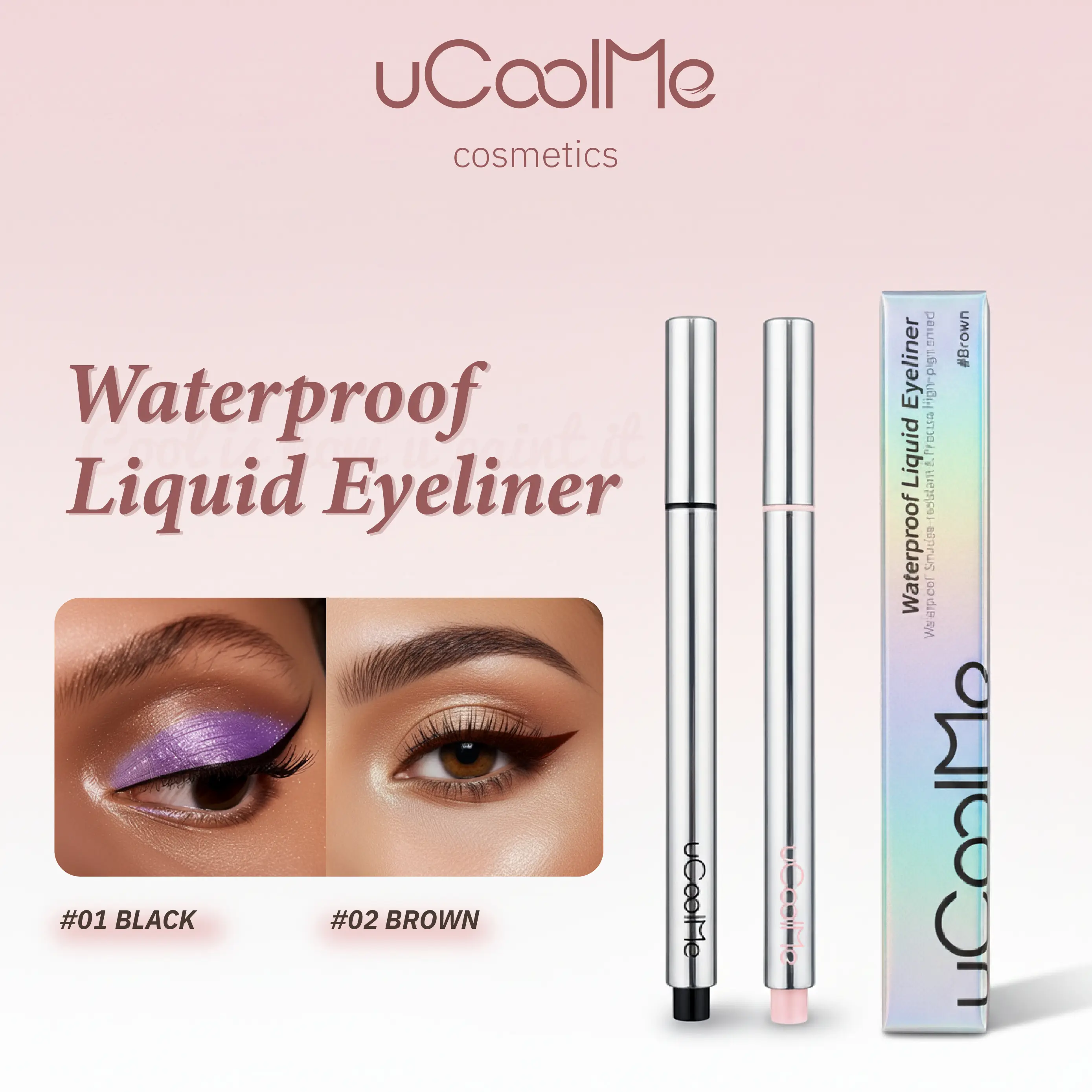 uCoolMe Waterproof Liquid Eyeliner Tawny Brown & Black Long Lasting No Smudge Eyeliner For Women's Makeup Beauty Cosmetics Flawless Look All Day