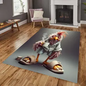 Funny Rooster Rug, Sleepy Chicken Decor, Farm Animals Rug, Coffee Lover Rug, Area Rug Mat, Pajama Chicken Art, Morning Mood Rug, Quirky Home