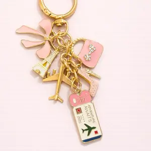 Travel Themed Keychain Bag or Kindle Charm with Eiffel Tower Airplane Charms Flirty Fashionable Bag Charm Perfect Gift for Travel Lovers