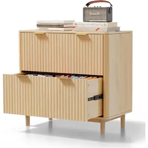 VINGLI 2 Drawer File Cabinet, Home Office Filing Organizer, for Letter Legal A4 Size File Folder Storage, Modern Style Fluted Design, Wood Lateral Filing Cabinet, Printer Stand, Archivador (Oak)