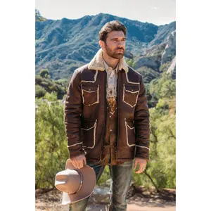 Men's Brown Suede Jacket w/ Faux Shearling-lined