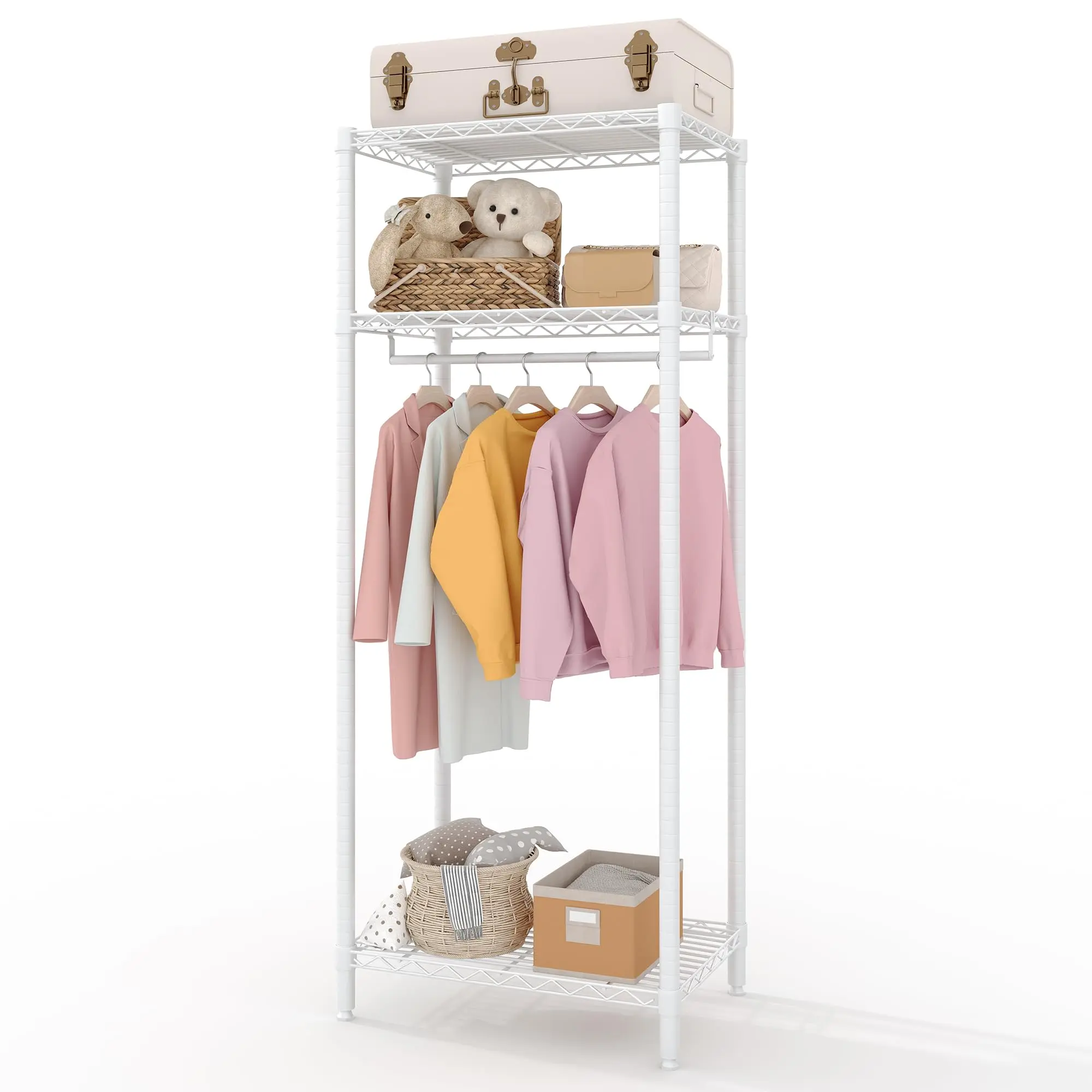 Heavy Duty 3-Tier L-Shaped Freestanding Clothing Rack, Adjustable Metal Garment Shelf, Large Storage for Hanging & Folded Clothes, 684 LBS Weight Capacity, Space-Saving Closet Organizer for Bedroom, Dormitory & Laundry Room