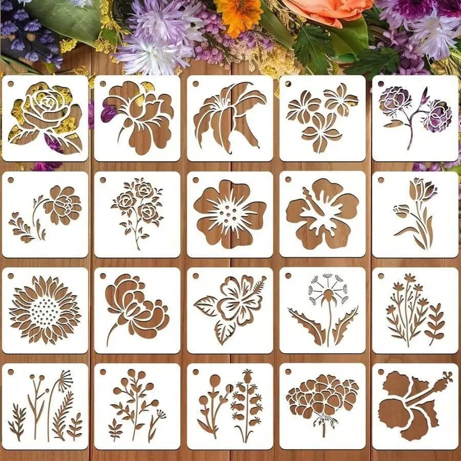 20-Piece Home Decor Floral & Plant Pattern Templates, Reusable DIY Decorative Wall Art Stencils, Durable Polyester Design, Easy-To-Use Craft Supplies