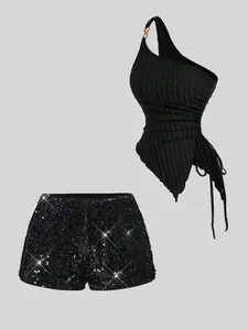 Classic Hot Girl Style Sequin Party Women's Shorts Set, Sparkling Ladies' Short Pants, Perfect for Parties and Events