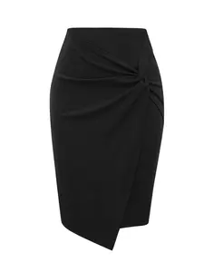 Women's Solid Twist Wrap Bodycon Skirt, Elegant Chic Fashion High Waist Knee Length Skirt, Ladies Bottoms Womenswear for All Seasons Work Business Daily Wear