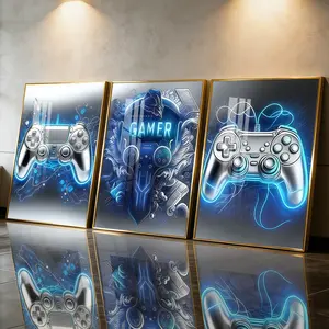 3Pcs Aluminum Alloy Framed Painting, Gamer Controller Art Picture, Home Decoration For Living Room, Bedroom, OfficeWall Decor, Odorless Print Artwork, Luxury Perfect Gift For Friends And Family