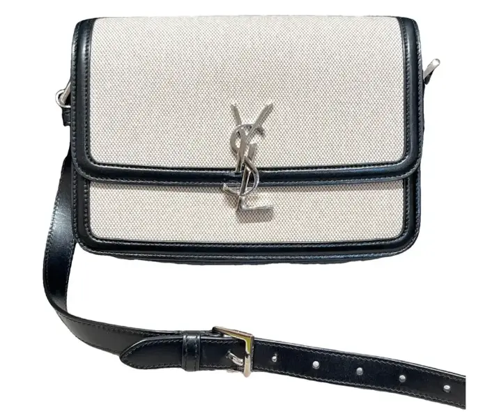 Pre-owned Yves Saint Laurent canvas and calfskin Crossbody Bags YSL Solferino Box Medium White And Black Canvas Calfskin BGP224823