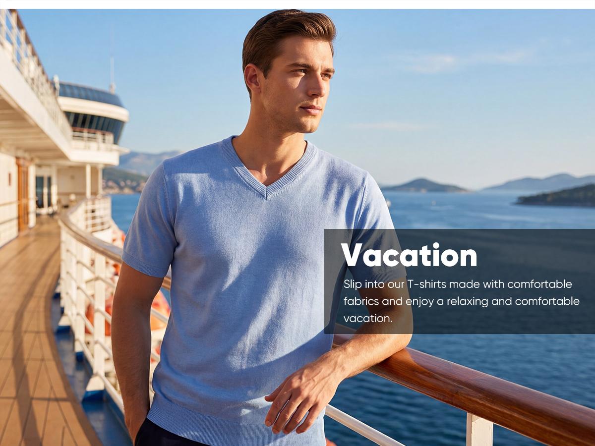 JMIERR Men's Wool Blend Short Sleeve V-Neck Sweater Soft Textured Knit Pullover for Business Casual Wear