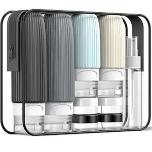 Travel Size Toiletries (18 Pack), TSA Approved Silicone Containers jar Kit, Airplane Essentials Toiletry Bottles Bag, Leak Proof Refillable Accessories for Conditioner, Shampoo, Lotion & Body Wash