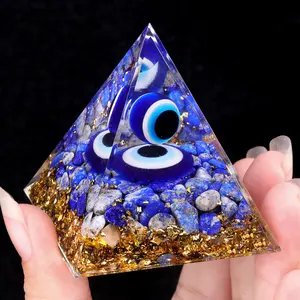 2166-Demon Eye Pyramid 5cm Lapis Lazuli Stone Home Decor Desktop Ornament Resin Epoxy Craft