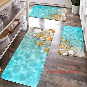 [Popular Choice]1PC, bathroom floor mat, bathroom anti-slip mat, kitchen decoration, kitchen floor mat, home decoration, starfish shell pattern floor mat, ocean theme decoration, soft and comfortable, and relieve fatigue.