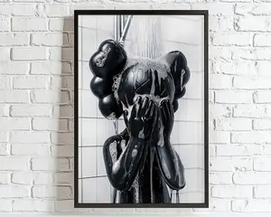 Black Kaws in Shower HypeBeast POSTER UNFRAMED, Printable Bathroom Wall Art, Kaws POSTER UNFRAMED, HypeBeast Figure Prints, Funny Art Print, Digital Download